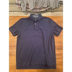 Tommy Hilfiger Polo Shirt Men's Large Navy Blue Short Sleeve Classic Fit Cotton